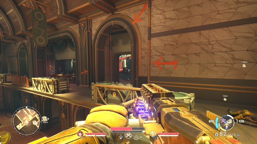 enter the door marked with three arrows