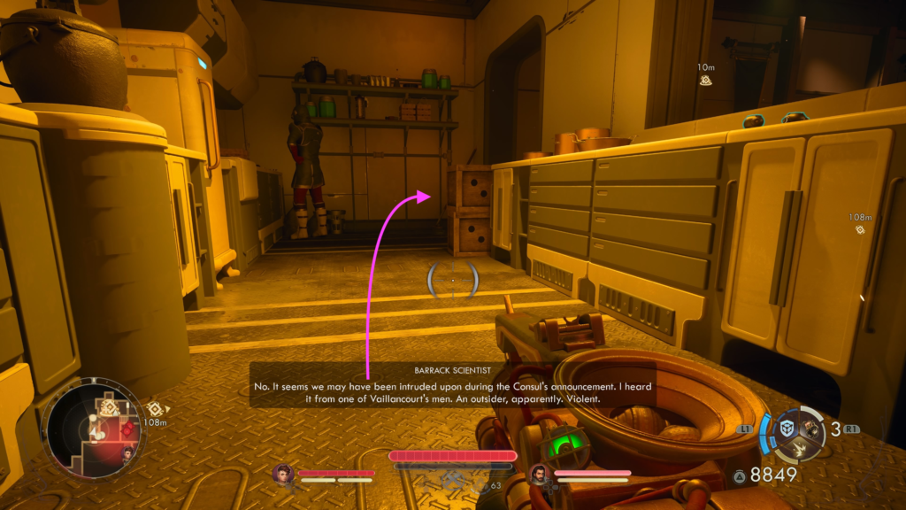 take a right throught the kitchen to sneak