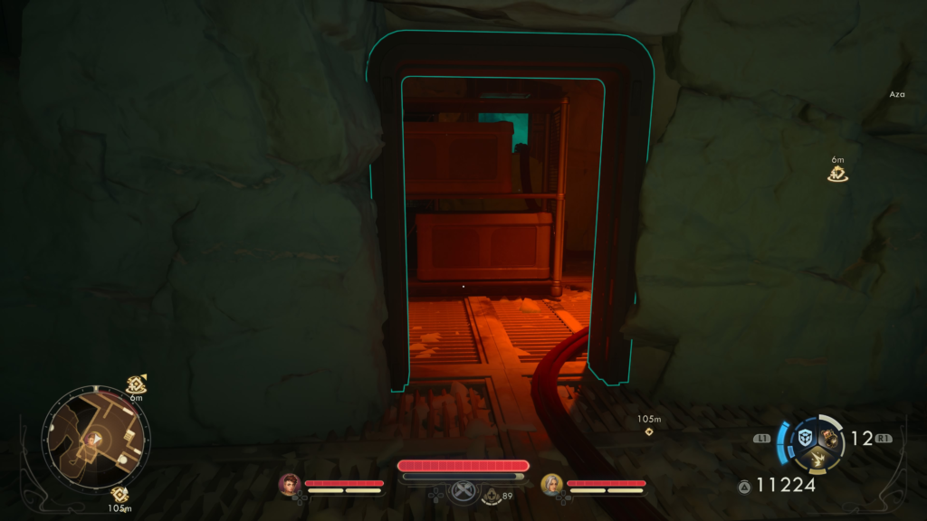 follow cords through red lit room