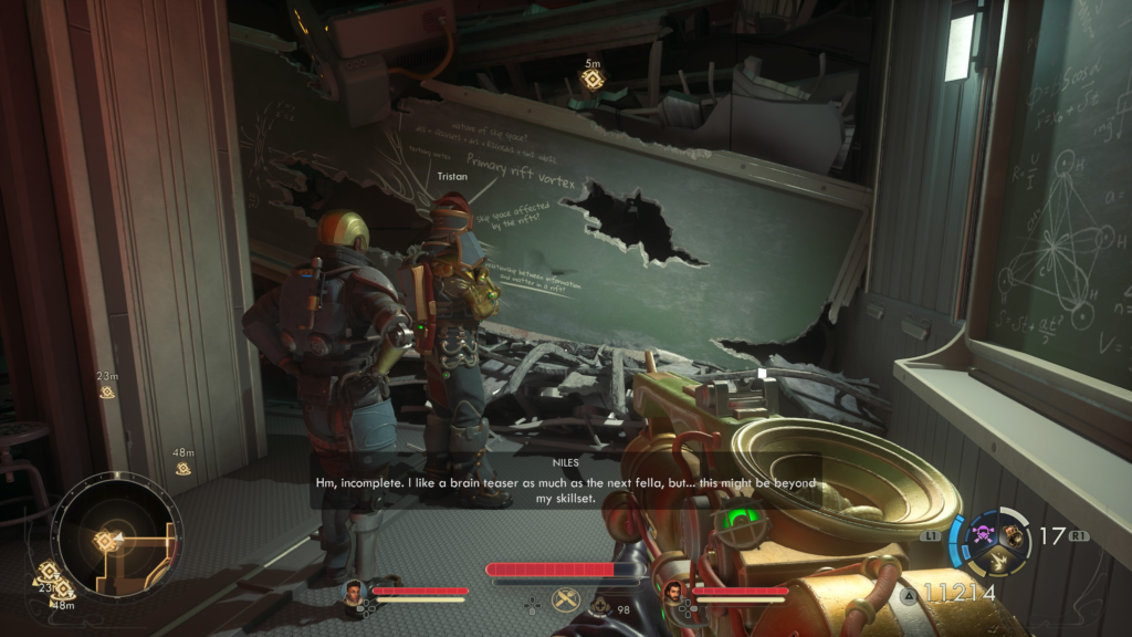 interact with broken chalkboard