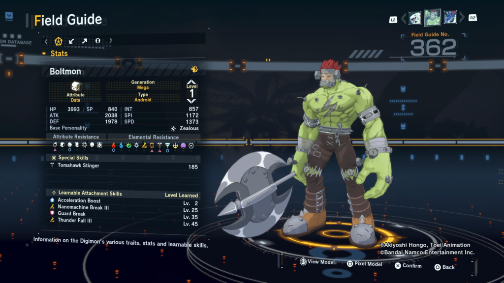 Digimon Story Time Stranger Boltmon Field Guide