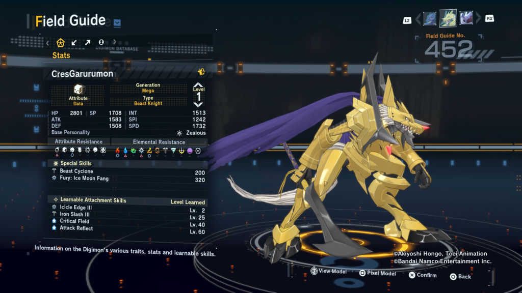 Digimon Story Time Stranger CresGarurumon Field Guide