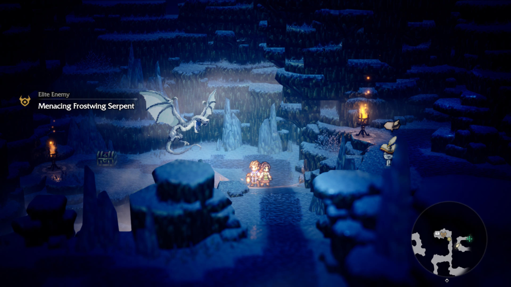 Snowshard Grotto Area Guide Octopath Traveler 0 - Elite Enemy Menacing Frostwing Serpent