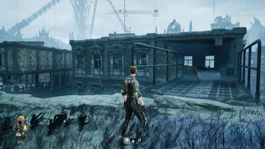 cross the walkway and enter the building