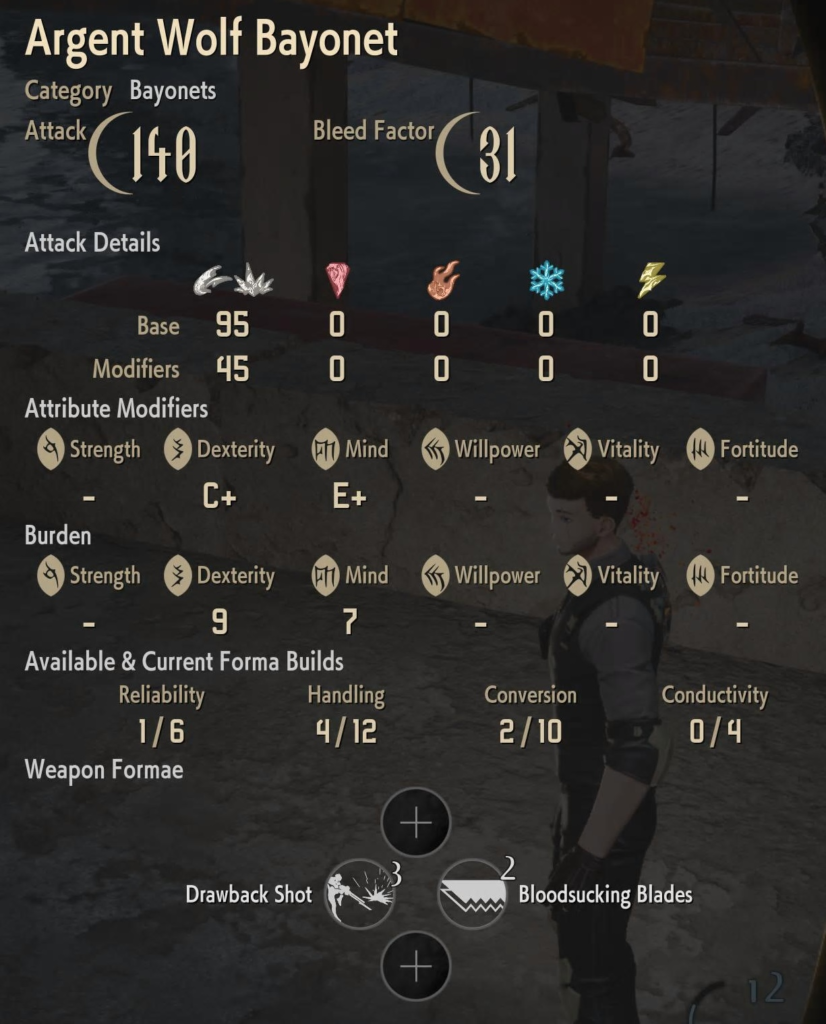 Code Vein II Argent Wolf Bayonet