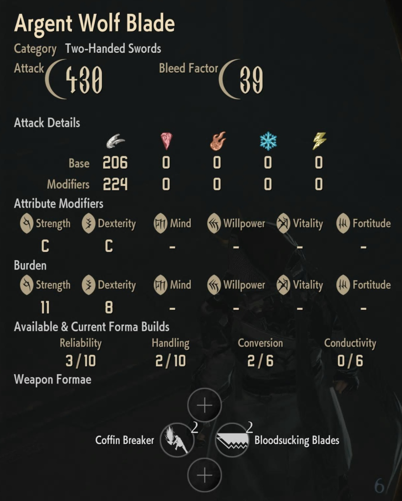 Argent Wolf Blade stats