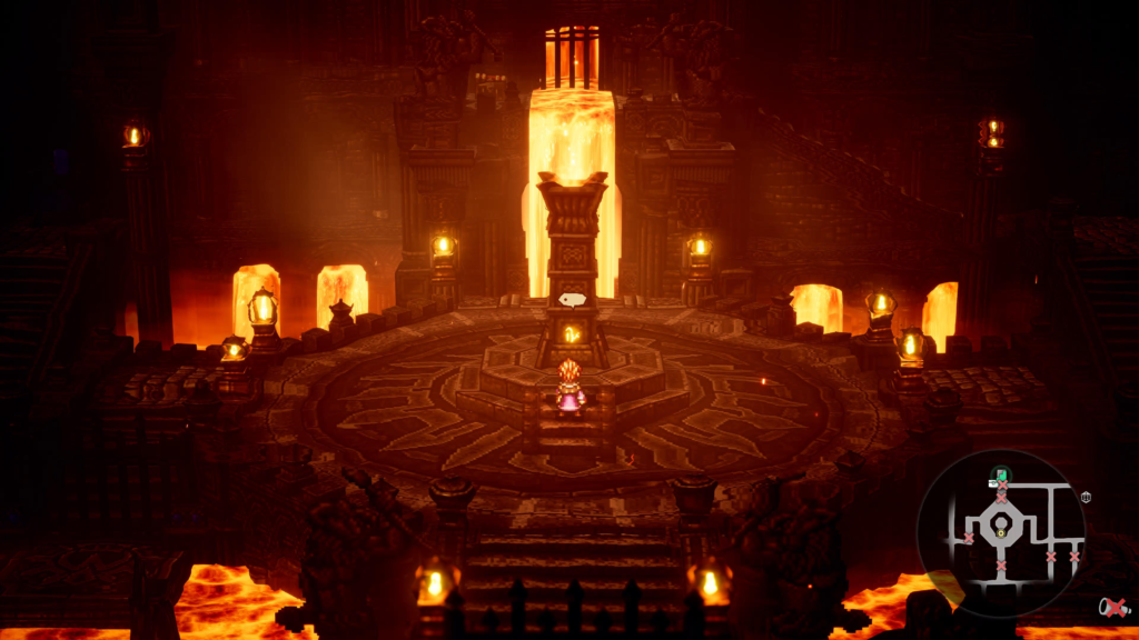 interact with the engraving on the pillar to change the lava flow