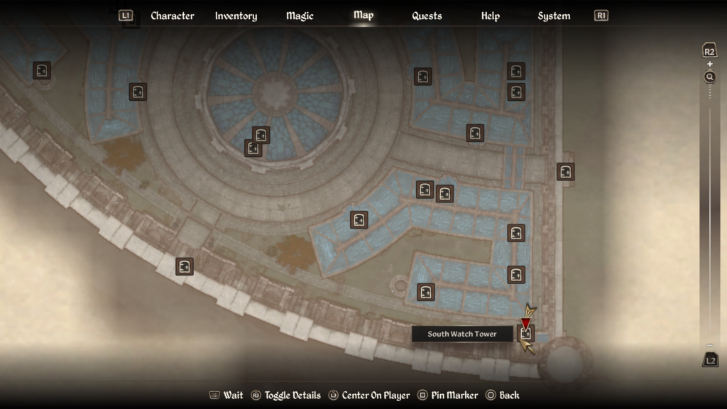 map location of the south watch tower during the Untaxing the Poor Thieves Guild quest