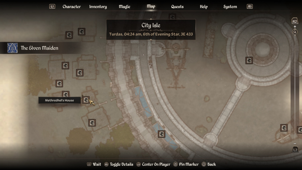 map location of Methredhel's house during the Elven Maiden quest