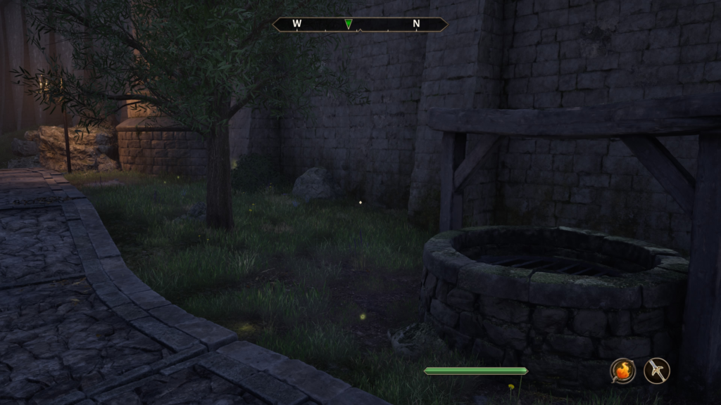 the bush with book past the well and tree