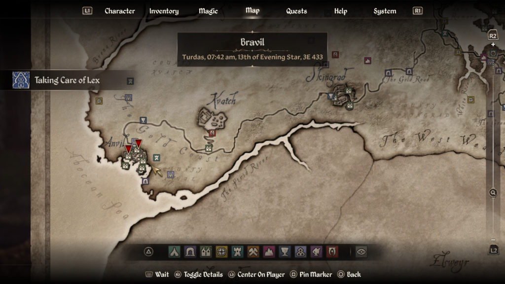 Anvil map location for the Taking Care of Lex Thieves Guild quest in Oblivion Remastered